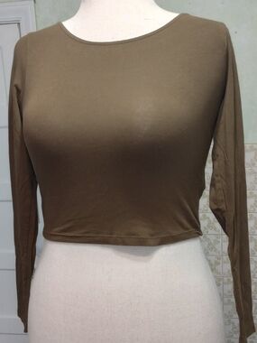 Long-Sleeve Cropped Top in Olive